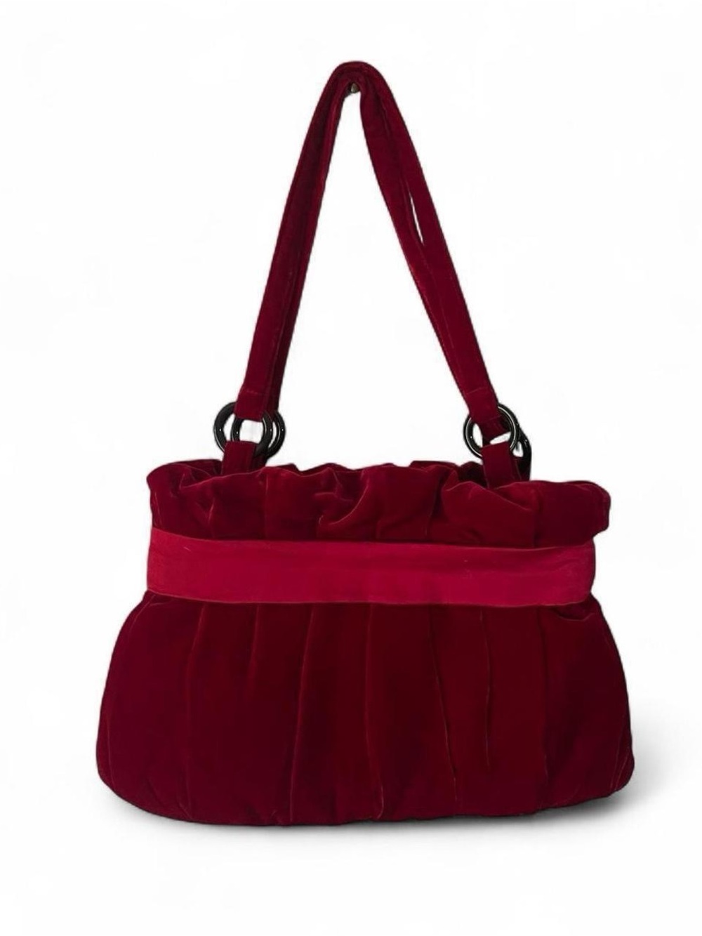 Holly in Hanoi Red Velvet Pleated Ruffle Shoulder Bag Handmade Y2K